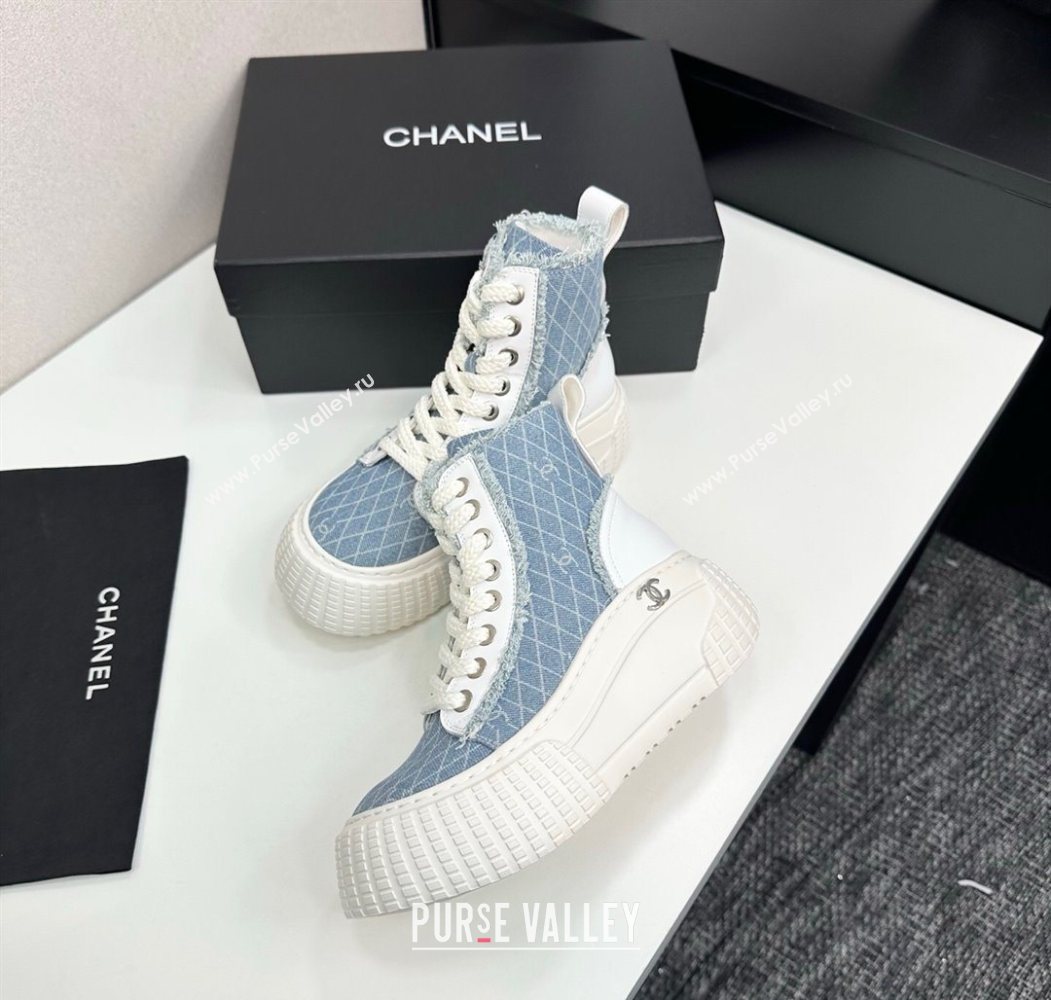 Chanel Quilted Denim and Fringe High Top Platform Sneakers Light Blue 2025 CH110110 (MD-251101064)