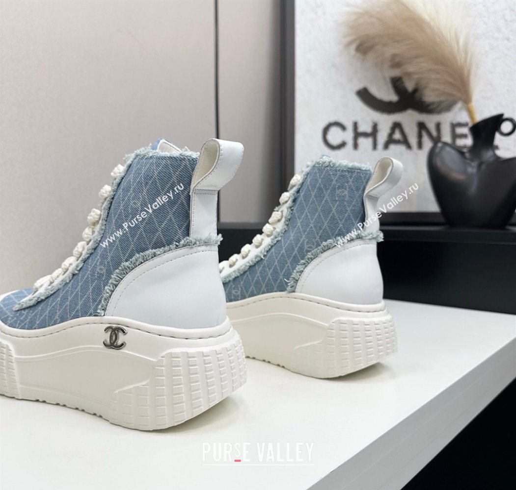 Chanel Quilted Denim and Fringe High Top Platform Sneakers Light Blue 2025 CH110110 (MD-251101064)