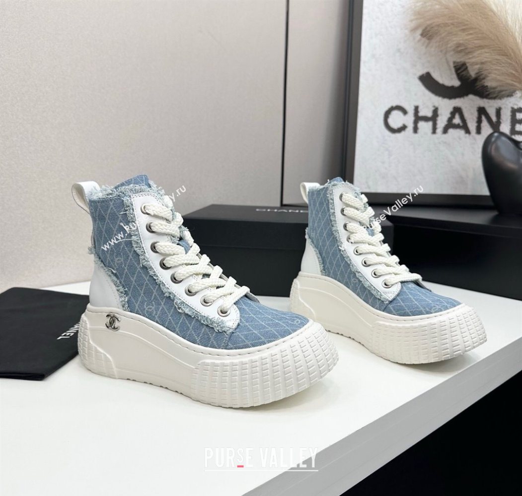 Chanel Quilted Denim and Fringe High Top Platform Sneakers Light Blue 2025 CH110110 (MD-251101064)