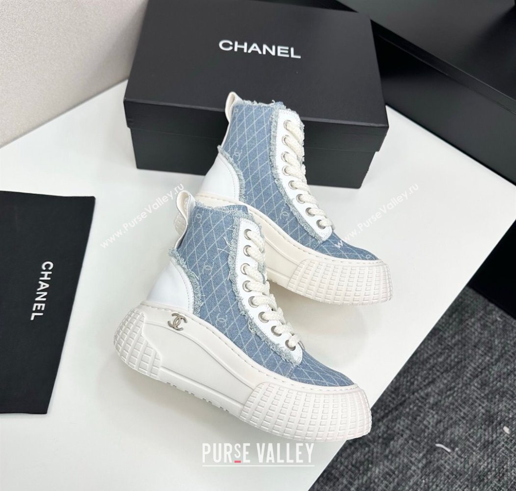 Chanel Quilted Denim and Fringe High Top Platform Sneakers Light Blue 2025 CH110110 (MD-251101064)