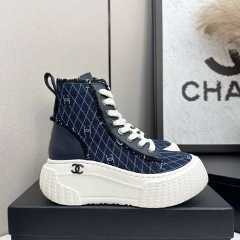 Chanel Quilted Denim and Fringe High Top Platform Sneakers Navy Blue 2025 CH110110 (MD-251101065)