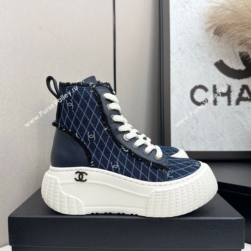 Chanel Quilted Denim and Fringe High Top Platform Sneakers Navy Blue 2025 CH110110 (MD-251101065)