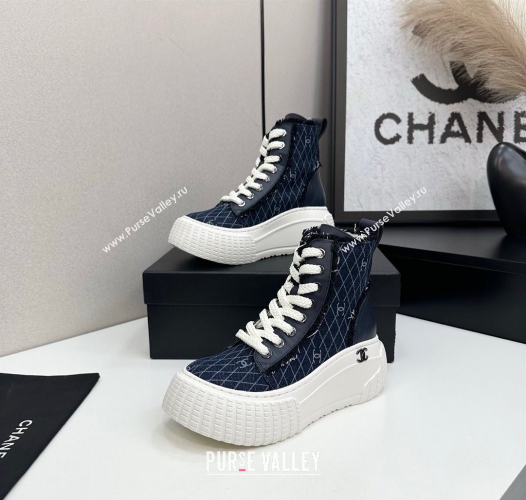 Chanel Quilted Denim and Fringe High Top Platform Sneakers Navy Blue 2025 CH110110 (MD-251101065)