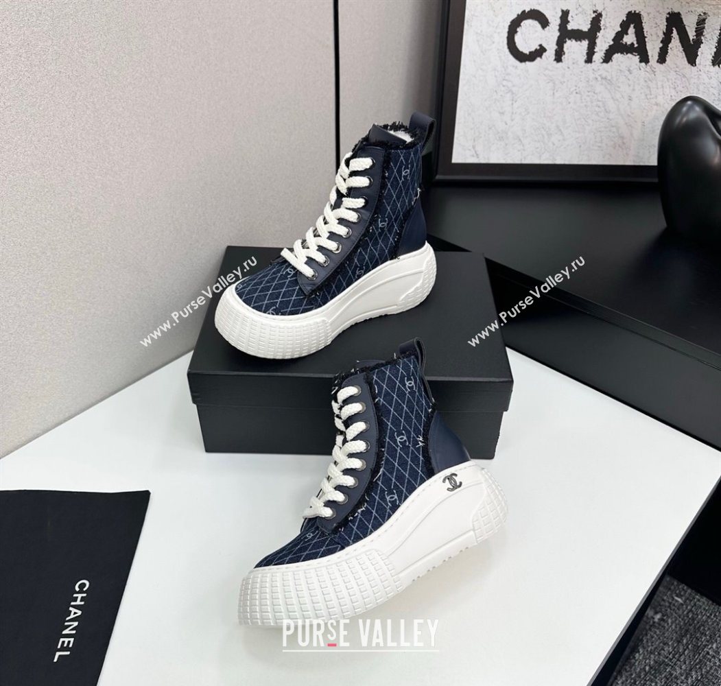 Chanel Quilted Denim and Fringe High Top Platform Sneakers Navy Blue 2025 CH110110 (MD-251101065)