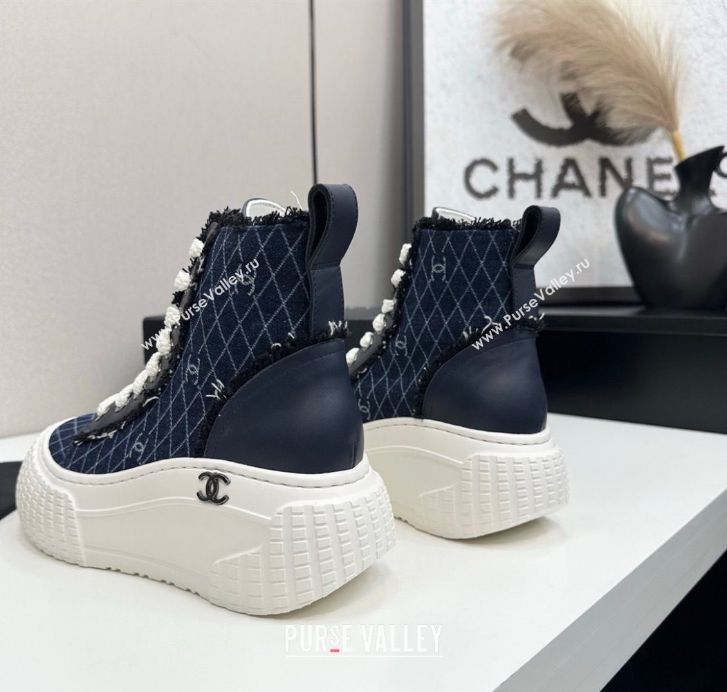 Chanel Quilted Denim and Fringe High Top Platform Sneakers Navy Blue 2025 CH110110 (MD-251101065)