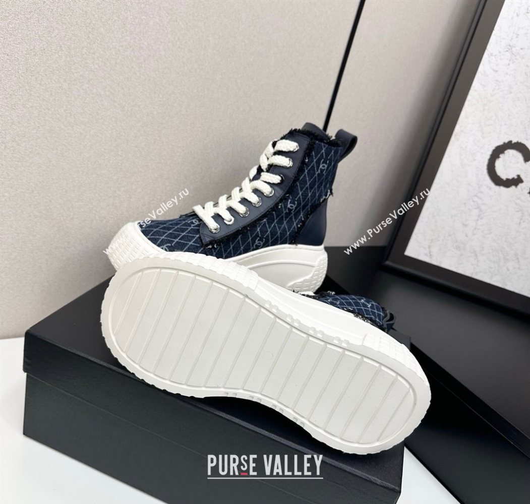 Chanel Quilted Denim and Fringe High Top Platform Sneakers Navy Blue 2025 CH110110 (MD-251101065)