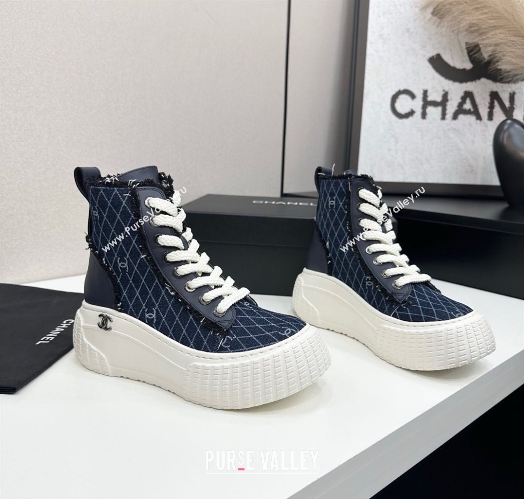 Chanel Quilted Denim and Fringe High Top Platform Sneakers Navy Blue 2025 CH110110 (MD-251101065)