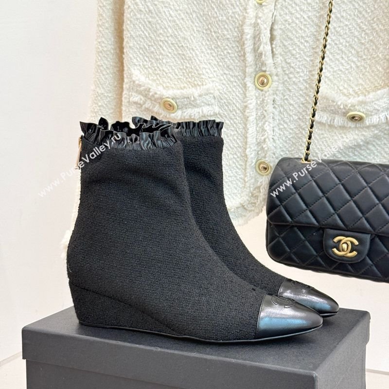 Chanel Tweed Wedge Ankle Boots Black 2025 CH110410 (MD-251104052)