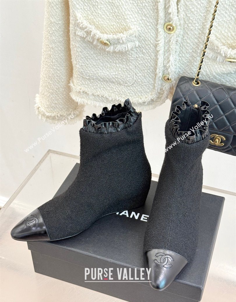Chanel Tweed Wedge Ankle Boots Black 2025 CH110410 (MD-251104052)