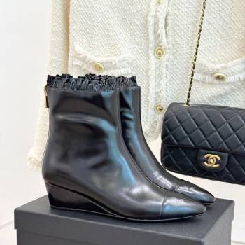 Chanel Shiny Calfskin Leather Wedge Ankle Boots Black 2025 CH110410 (MD-251104054)