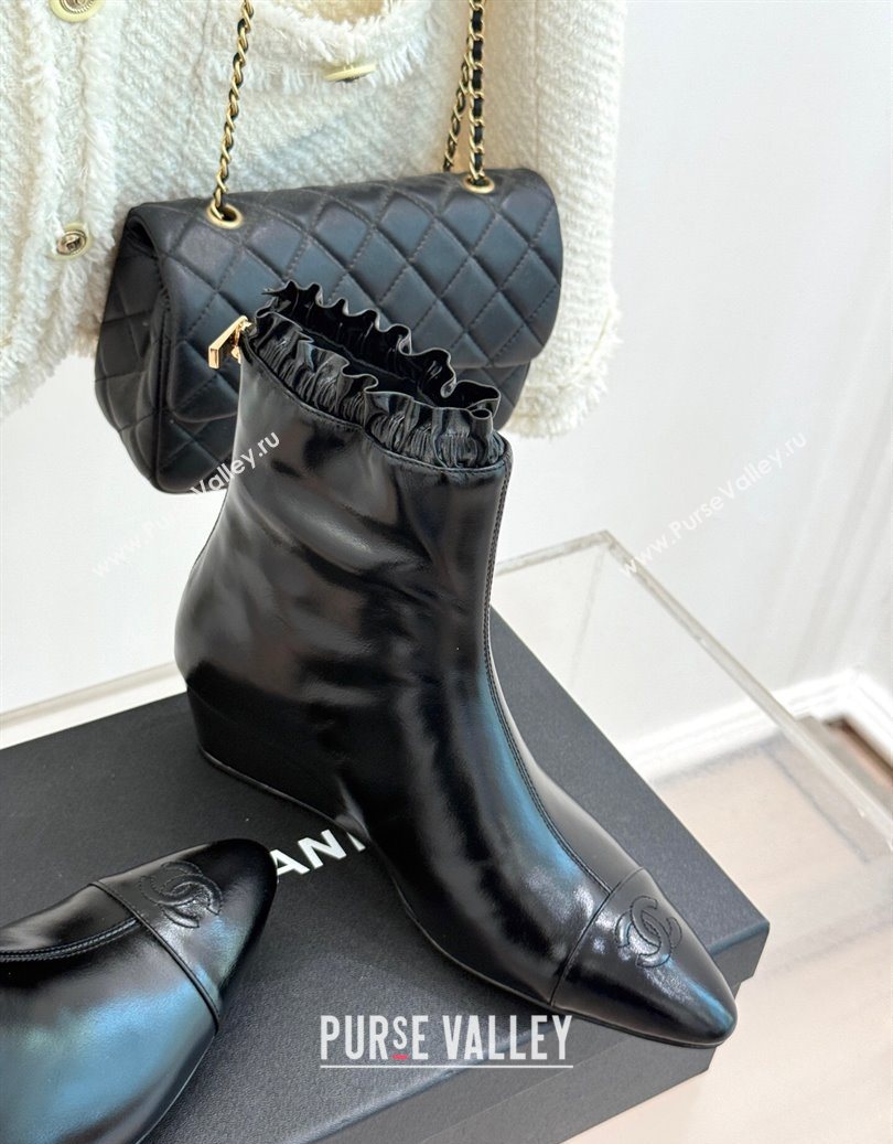 Chanel Shiny Calfskin Leather Wedge Ankle Boots Black 2025 CH110410 (MD-251104054)