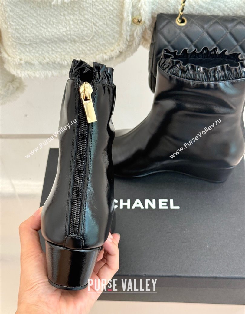 Chanel Shiny Calfskin Leather Wedge Ankle Boots Black 2025 CH110410 (MD-251104054)