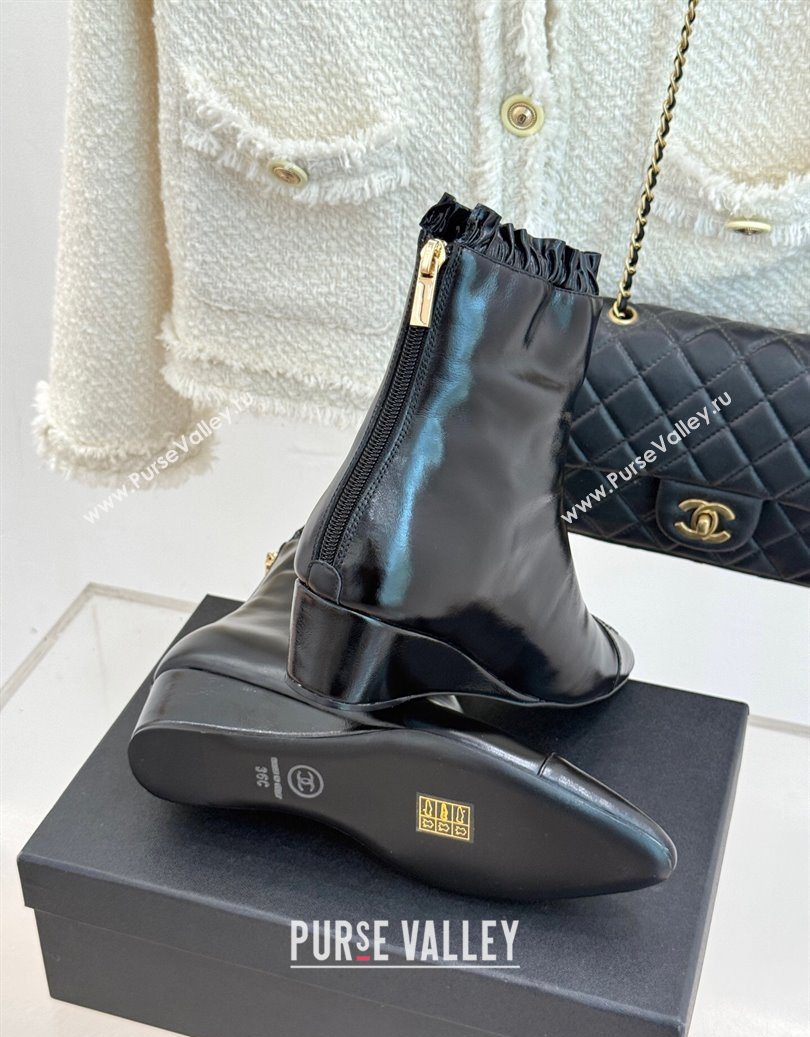 Chanel Shiny Calfskin Leather Wedge Ankle Boots Black 2025 CH110410 (MD-251104054)