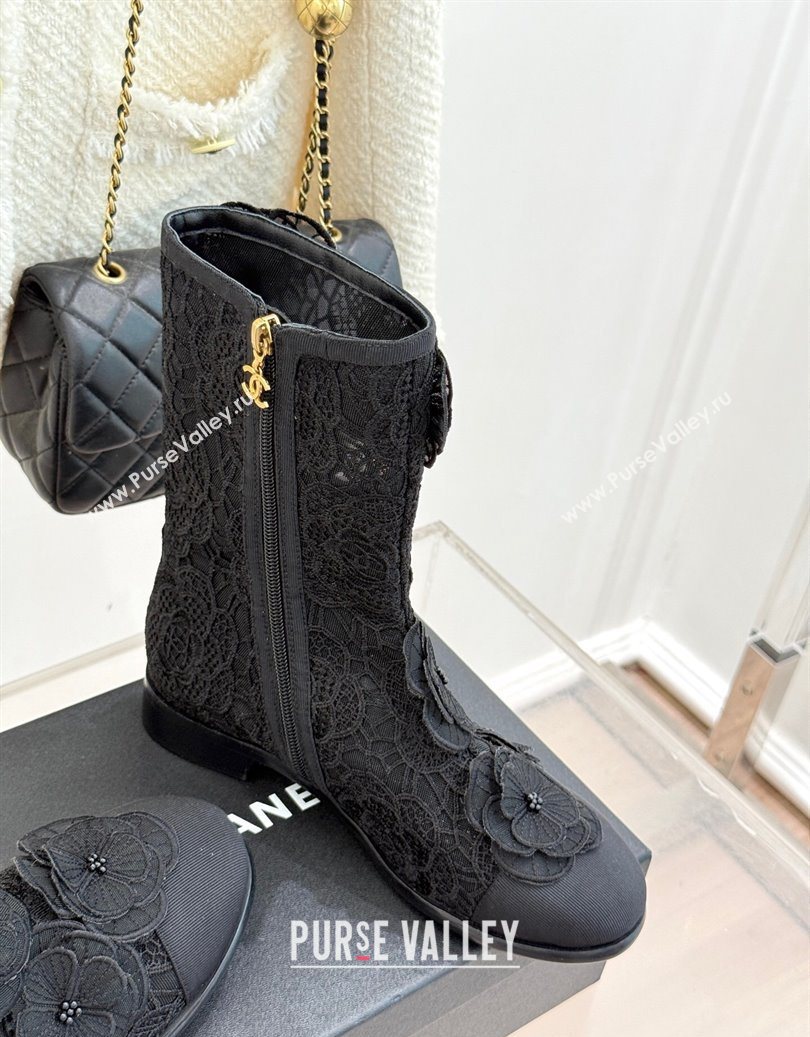 Chanel Mesh Rose Bloom Flat Ankle Boots Black 2025 CH110411 (MD-251104056)