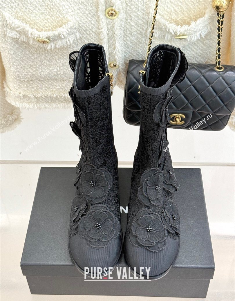 Chanel Mesh Rose Bloom Flat Ankle Boots Black 2025 CH110411 (MD-251104056)