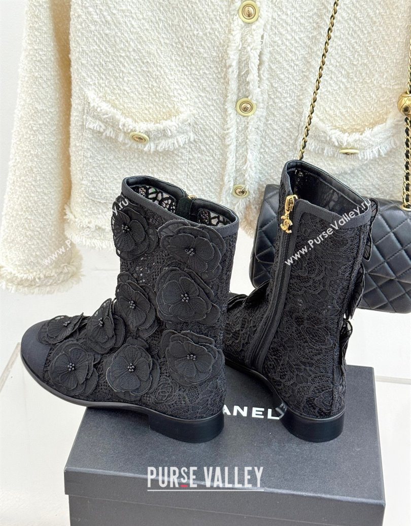 Chanel Mesh Rose Bloom Flat Ankle Boots Black 2025 CH110411 (MD-251104056)