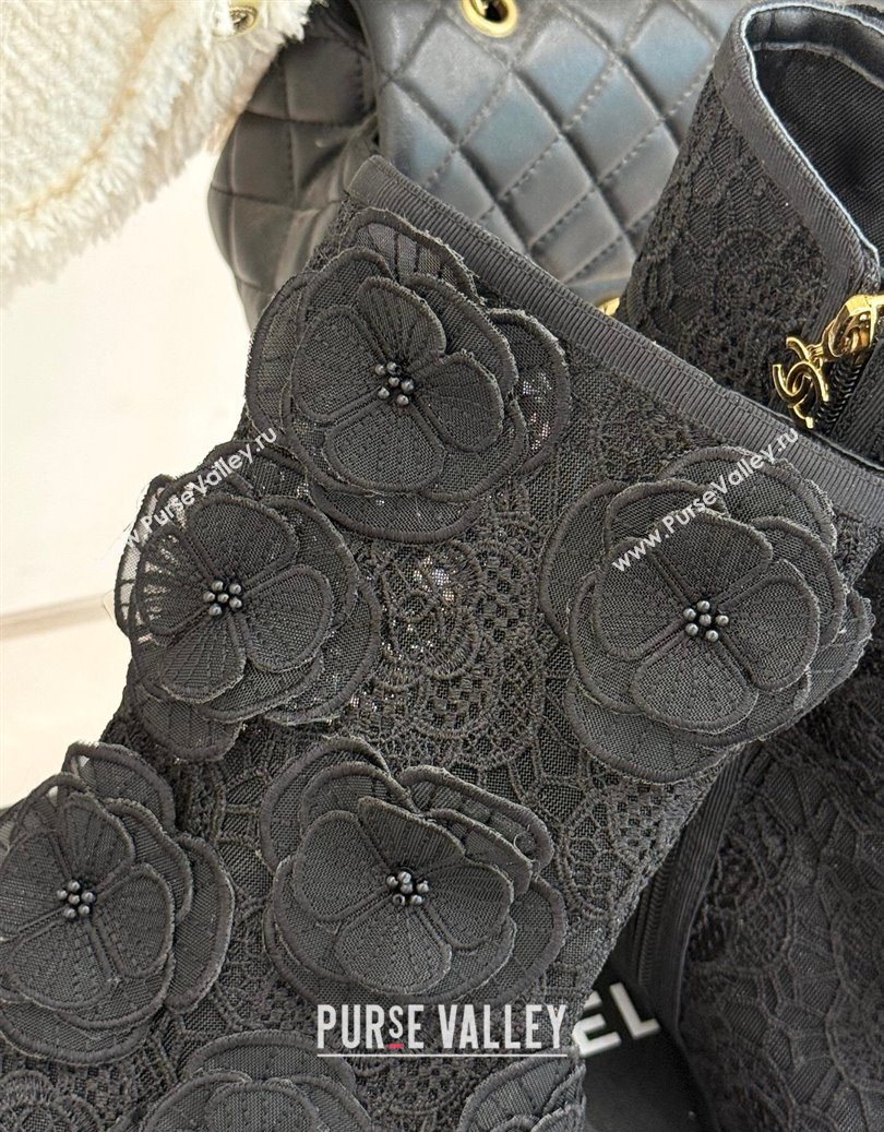 Chanel Mesh Rose Bloom Flat Ankle Boots Black 2025 CH110411 (MD-251104056)