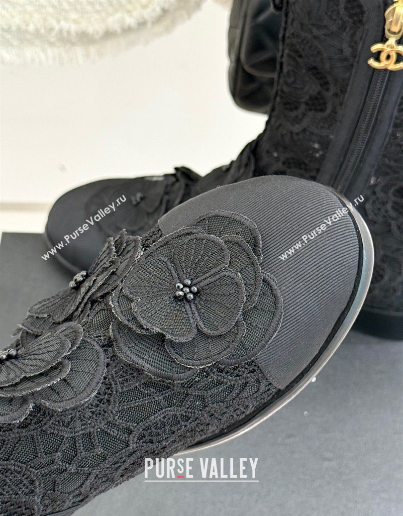 Chanel Mesh Rose Bloom Flat Ankle Boots Black 2025 CH110411 (MD-251104056)