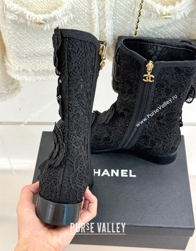 Chanel Mesh Rose Bloom Flat Ankle Boots Black 2025 CH110411 (MD-251104056)