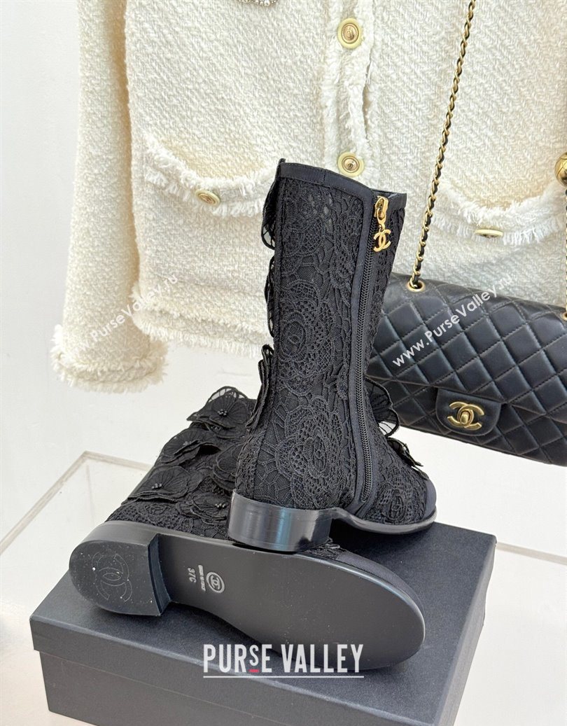 Chanel Mesh Rose Bloom Flat Ankle Boots Black 2025 CH110411 (MD-251104056)