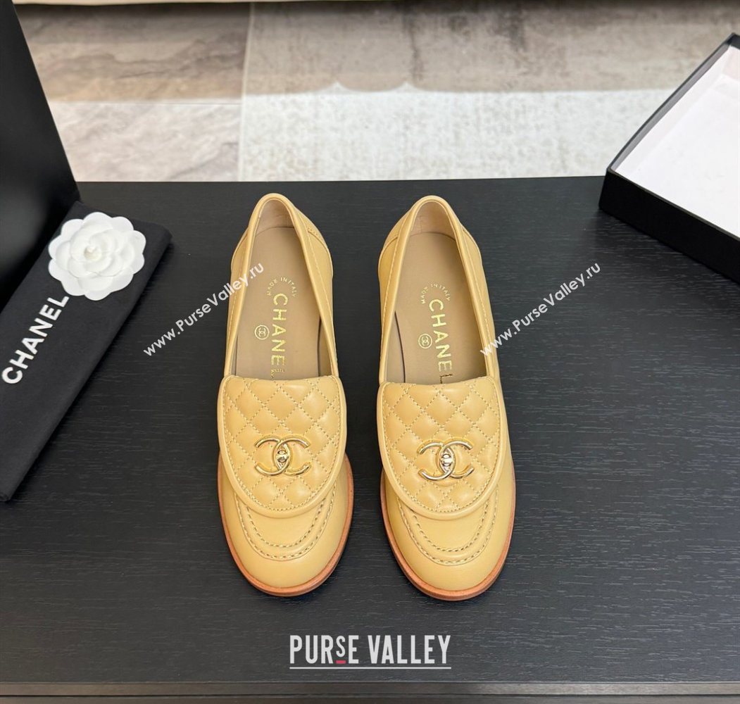 Chanel Lambskin Leather Pumps with CC Foldover Beige Yellow 2025 G46692 (MD-251031117)