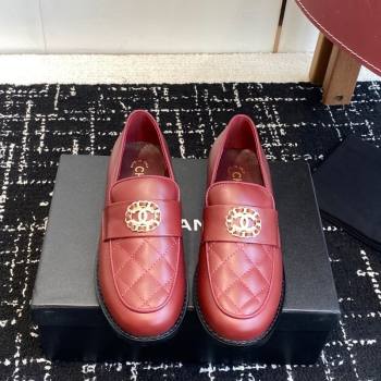 Chanel Calfskin Leather Flat Loafers with CC Circle Red 2025 CH103105 (KL-251031113)