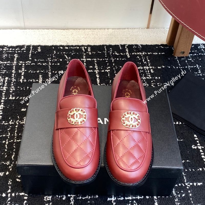Chanel Calfskin Leather Flat Loafers with CC Circle Red 2025 CH103105 (KL-251031113)