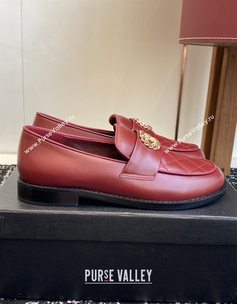 Chanel Calfskin Leather Flat Loafers with CC Circle Red 2025 CH103105 (KL-251031113)