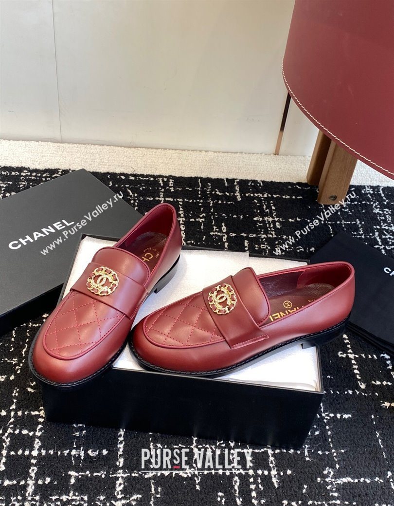 Chanel Calfskin Leather Flat Loafers with CC Circle Red 2025 CH103105 (KL-251031113)