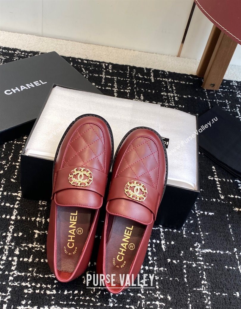 Chanel Calfskin Leather Flat Loafers with CC Circle Red 2025 CH103105 (KL-251031113)