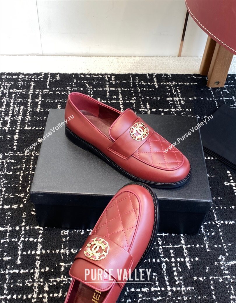 Chanel Calfskin Leather Flat Loafers with CC Circle Red 2025 CH103105 (KL-251031113)