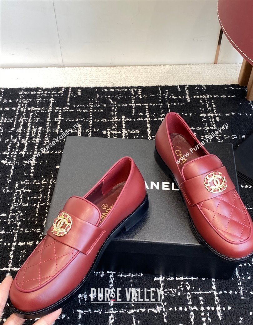 Chanel Calfskin Leather Flat Loafers with CC Circle Red 2025 CH103105 (KL-251031113)