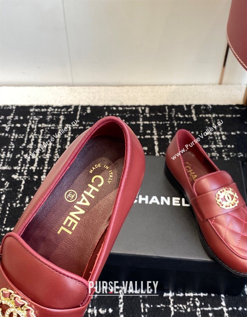 Chanel Calfskin Leather Flat Loafers with CC Circle Red 2025 CH103105 (KL-251031113)