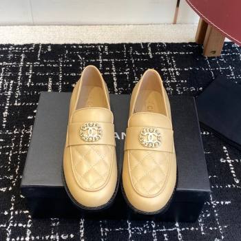 Chanel Calfskin Leather Flat Loafers with CC Circle Beige 2025 CH103105 (KL-251031114)