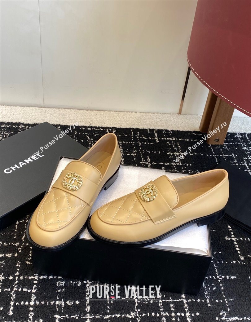 Chanel Calfskin Leather Flat Loafers with CC Circle Beige 2025 CH103105 (KL-251031114)