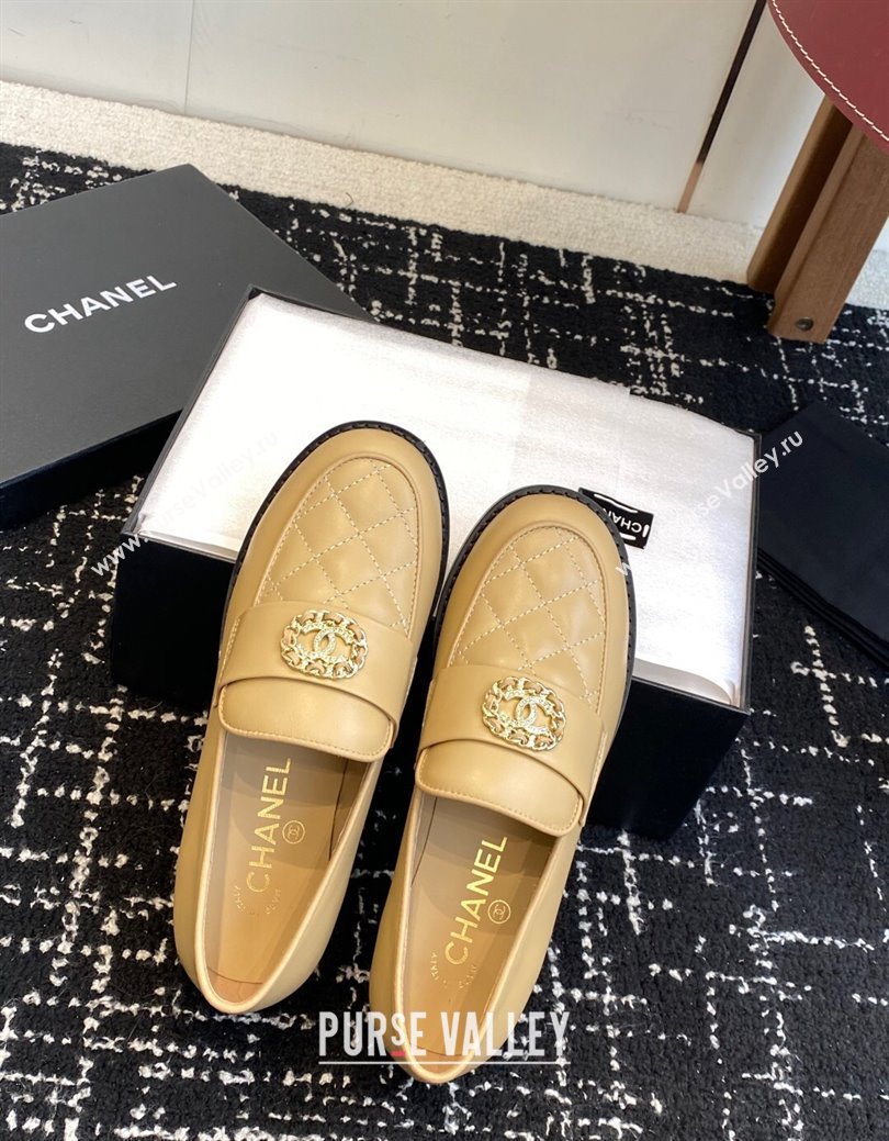Chanel Calfskin Leather Flat Loafers with CC Circle Beige 2025 CH103105 (KL-251031114)