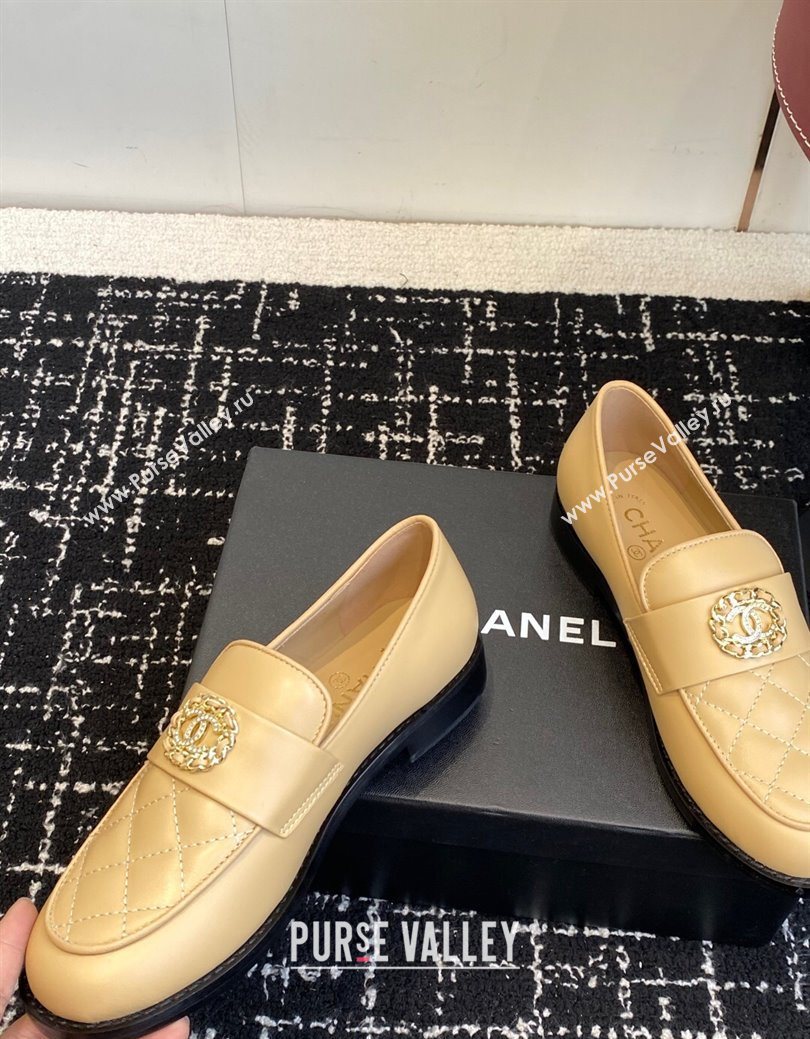 Chanel Calfskin Leather Flat Loafers with CC Circle Beige 2025 CH103105 (KL-251031114)