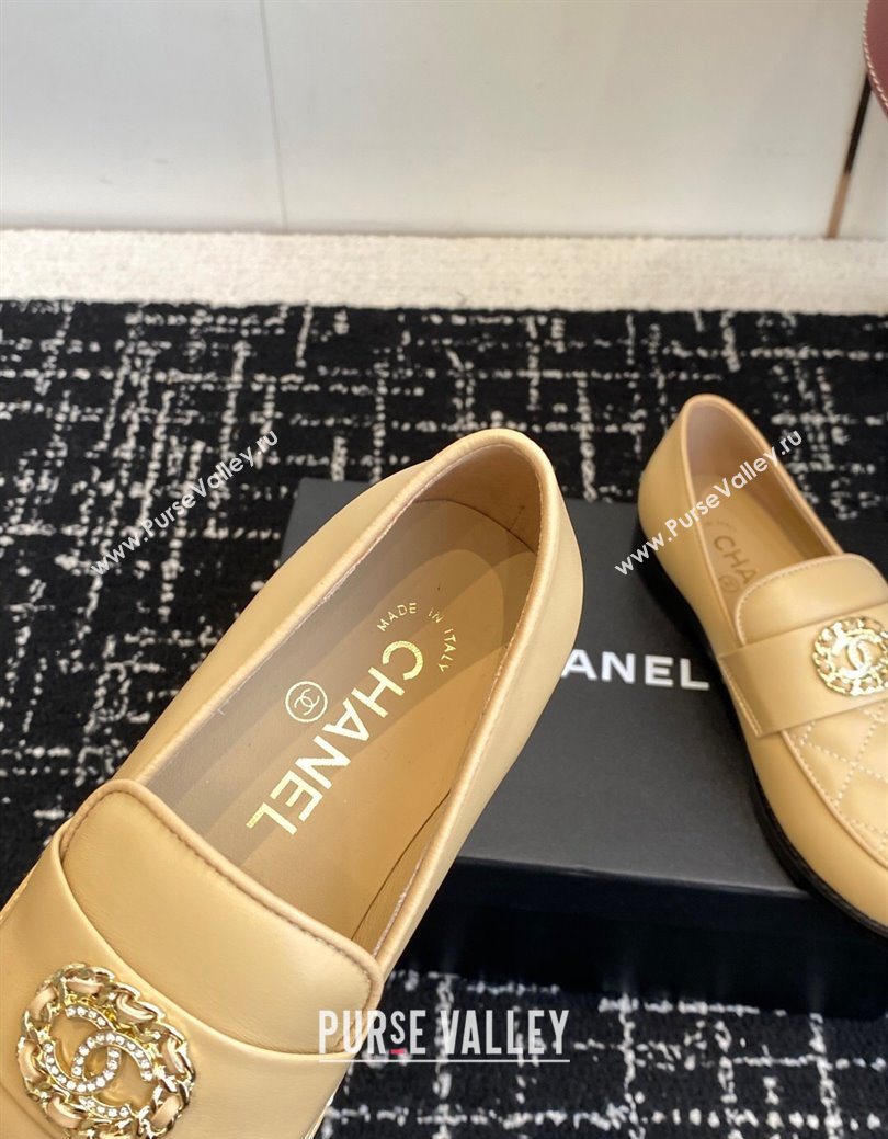 Chanel Calfskin Leather Flat Loafers with CC Circle Beige 2025 CH103105 (KL-251031114)