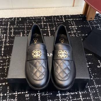 Chanel Calfskin Leather Flat Loafers with CC Circle Black 2025 CH103105 (KL-251031115)