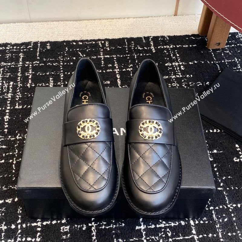 Chanel Calfskin Leather Flat Loafers with CC Circle Black 2025 CH103105 (KL-251031115)