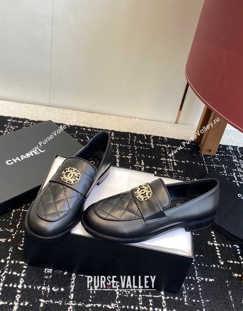 Chanel Calfskin Leather Flat Loafers with CC Circle Black 2025 CH103105 (KL-251031115)