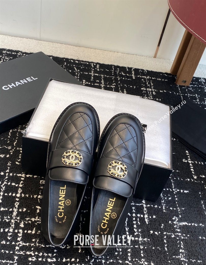 Chanel Calfskin Leather Flat Loafers with CC Circle Black 2025 CH103105 (KL-251031115)