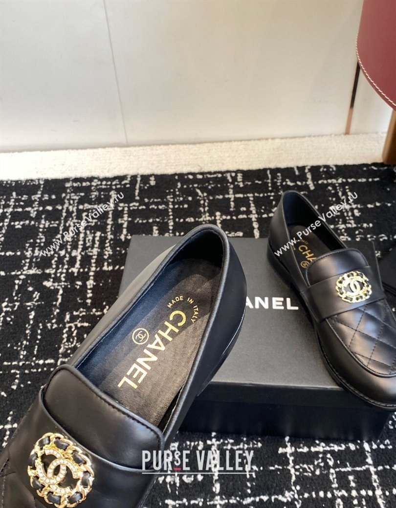 Chanel Calfskin Leather Flat Loafers with CC Circle Black 2025 CH103105 (KL-251031115)