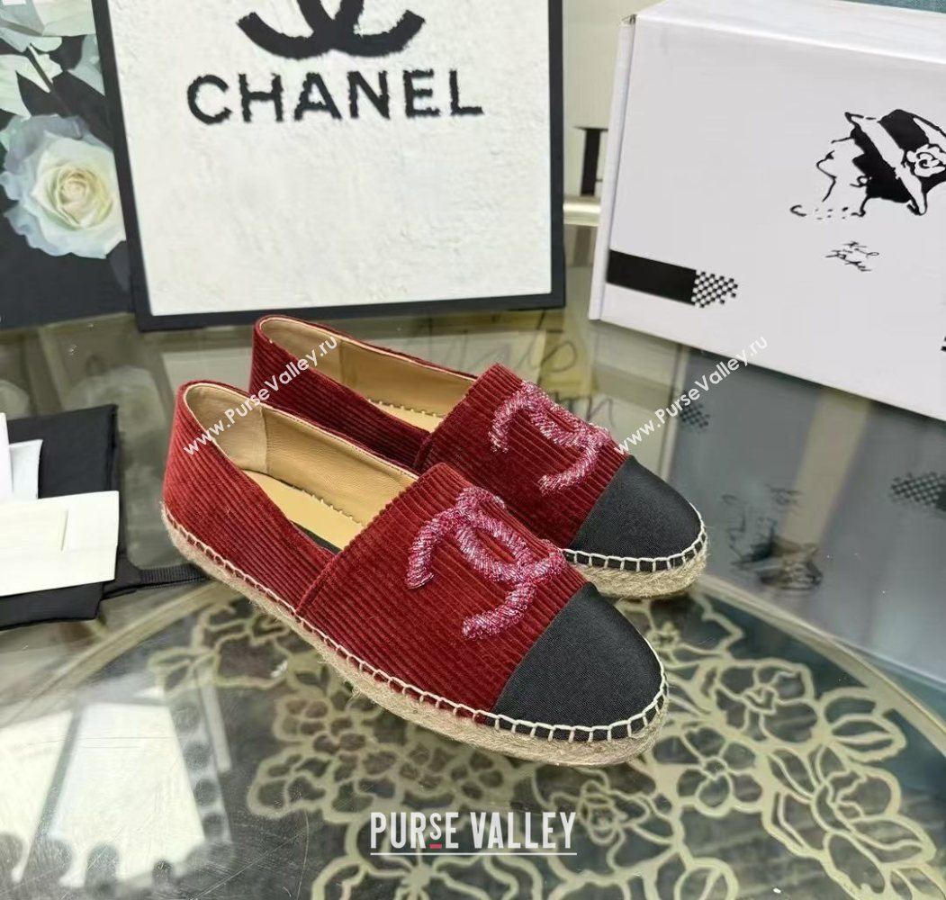 Chanel Corduroy  Grosgrain Flat Espadrilles Red 2025 G46515 (JDF-251031085)