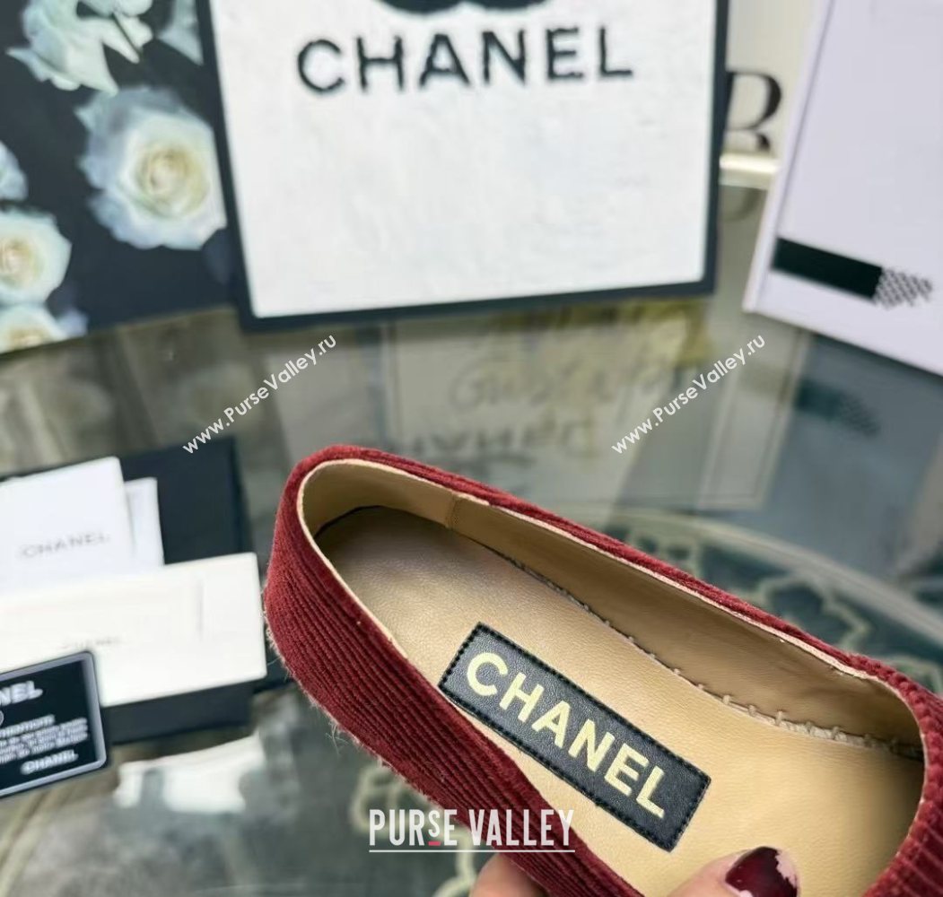 Chanel Corduroy  Grosgrain Flat Espadrilles Red 2025 G46515 (JDF-251031085)