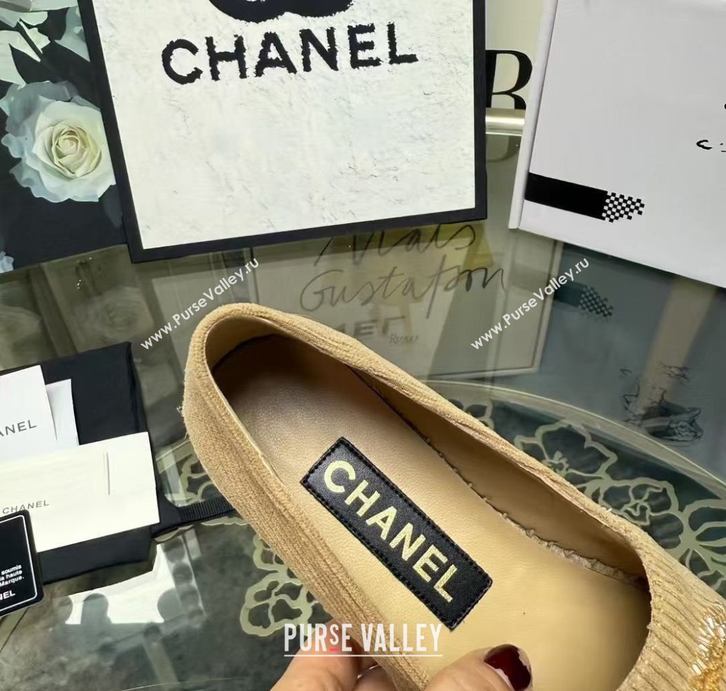 Chanel Corduroy  Grosgrain Flat Espadrilles Beige 2025 G46515 (JDF-251031084)