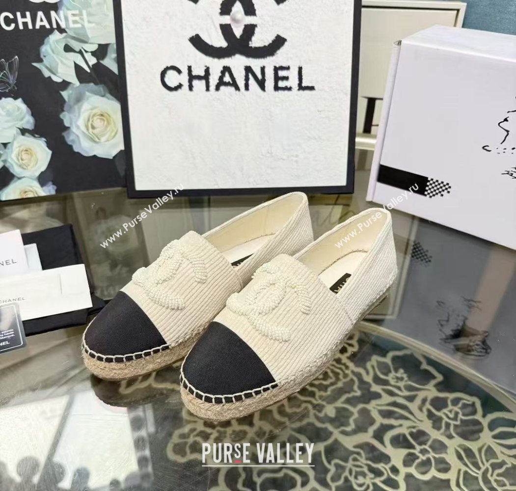 Chanel Corduroy  Grosgrain Flat Espadrilles White 2025 G46515 (JDF-251031082)