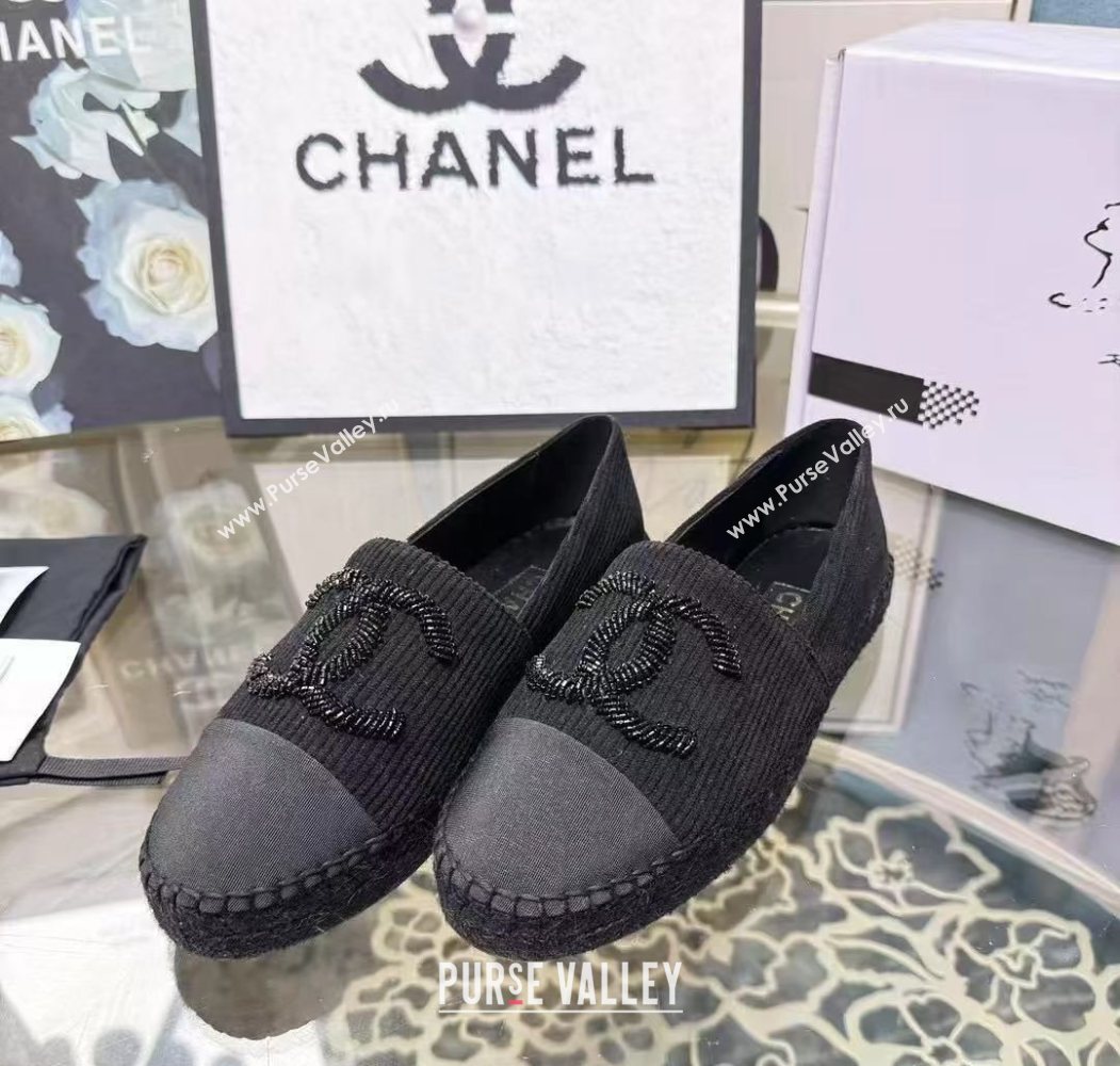 Chanel Corduroy  Grosgrain Flat Espadrilles Black 2025 G46515 (JDF-251031083)