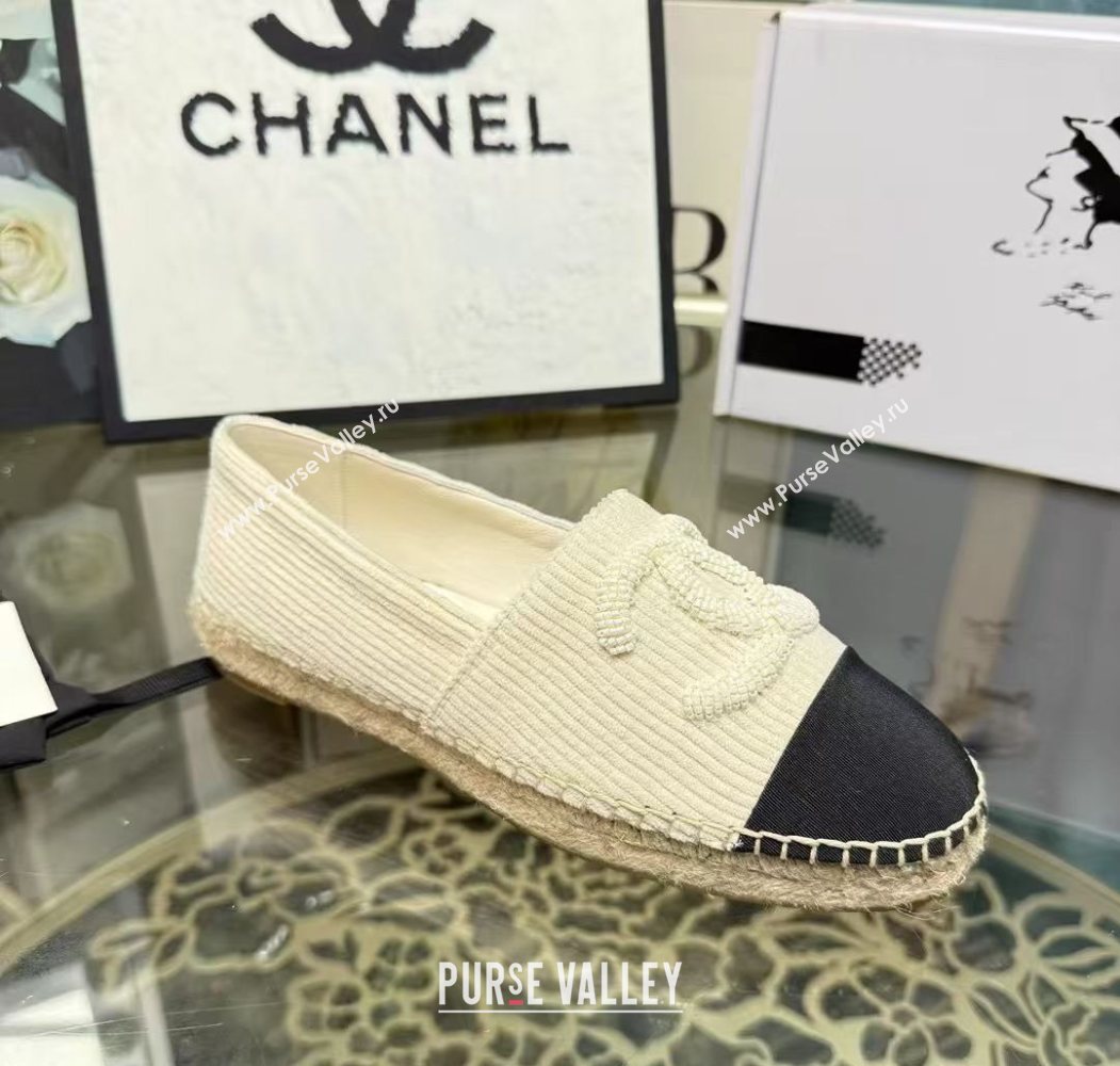 Chanel Corduroy  Grosgrain Flat Espadrilles White 2025 G46515 (JDF-251031082)