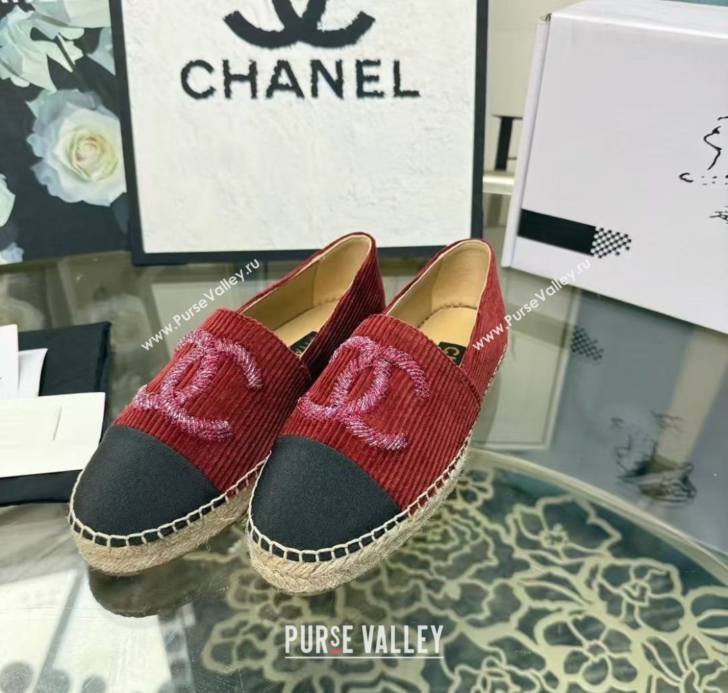 Chanel Corduroy  Grosgrain Flat Espadrilles Red 2025 G46515 (JDF-251031085)